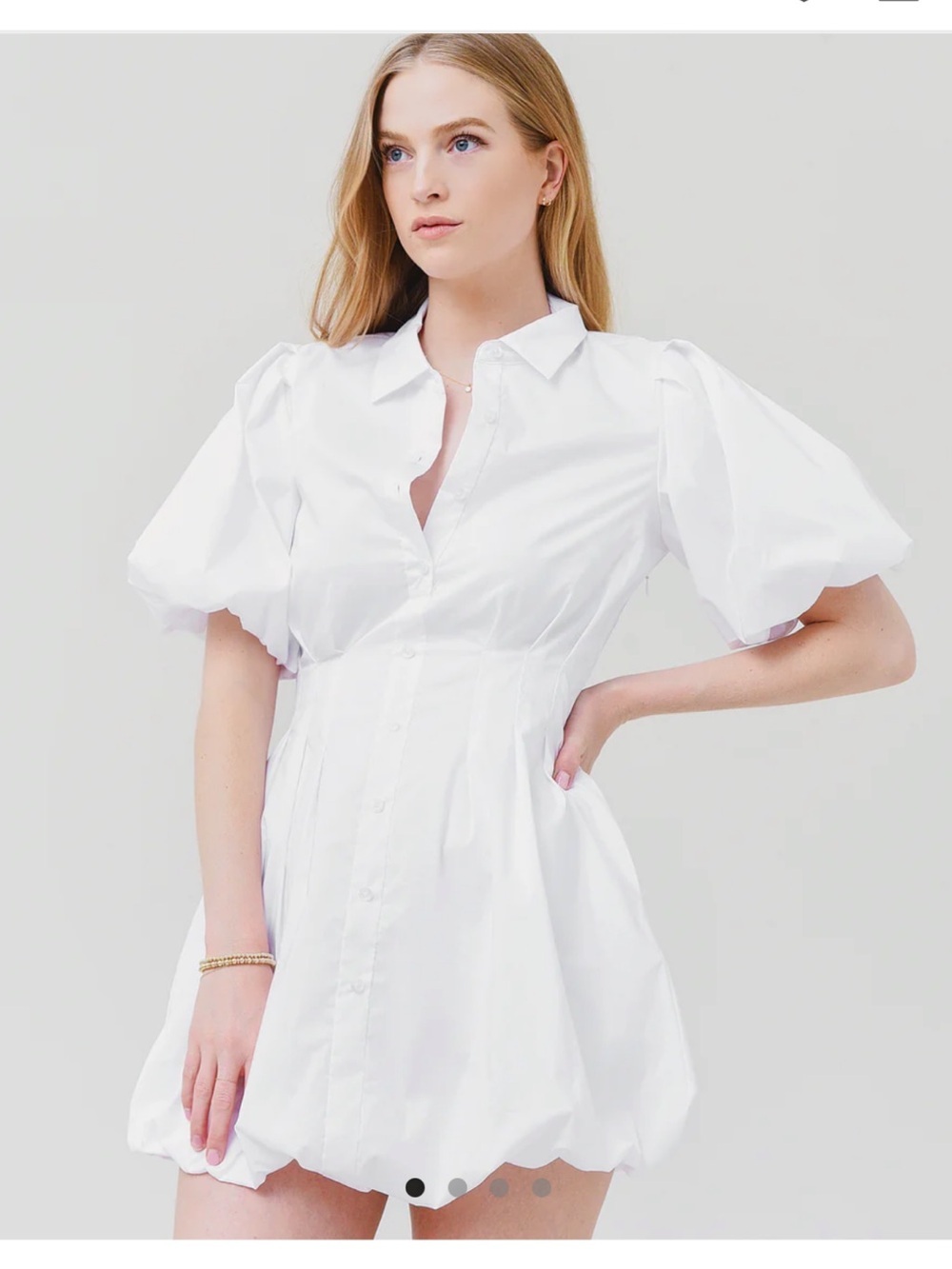Jonathan Simkhai Women's White Cleo Polin Puff-Sleeve Pleated Mini Dress Size 2
